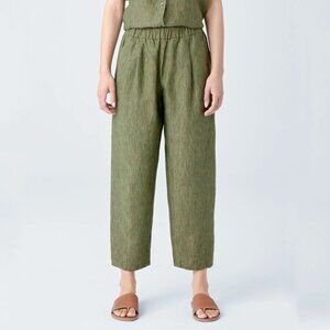 Eilleen Fisher Washed Organic Linen Delave Lantern Pant Coriander Green S
